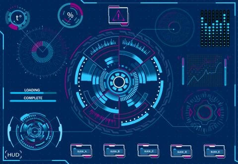 Computer management. Diagnostic equipment. Virtual graphic interface, electro Illustrazione stock