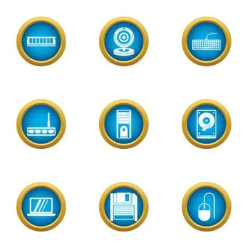 Computer management icons set, flat style Illustrazione stock