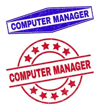 COMPUTER MANAGER Unclean Badges in Circle and Hexagon Shapes 스톡 일러스트