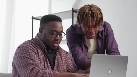 Computer master inspired men find solution Stock Footage 231151579