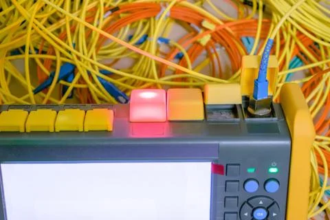 Computer measuring device.  Optical signal level measurement using optical ti 库存照片