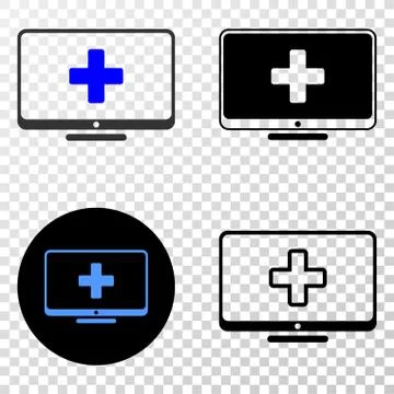 Computer Medicine Vector EPS Icon with Contour Version Illustrazione stock
