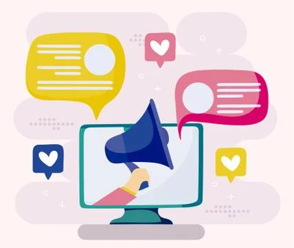 Computer megaphone and bubbles of social media concept vector design Stock Illustration