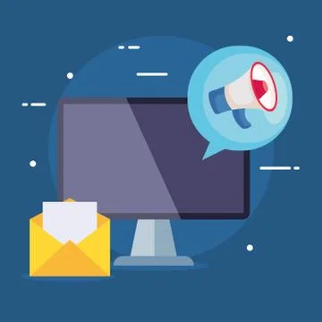 Computer with megaphone and envelope of digital marketing vector design イラスト素材