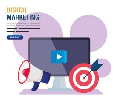 Computer with megaphone and target of digital marketing vector design Illustrazione stock