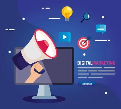 Computer with megaphone of digital marketing vector design イラスト素材