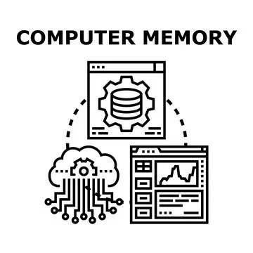 Computer memory architecture connecting cloud data storage and analytics Stock Illustration