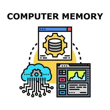 Computer memory architecture connecting cloud data storage and analytics Illustrazione stock