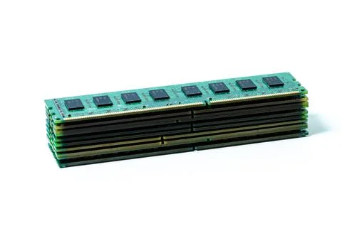 Computer memory card Close up memory socket on board computer server Stock Photos