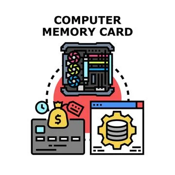 Computer memory card for data storage and technology 库存插图
