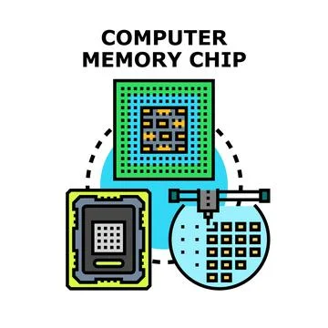 Computer memory chip manufacturing and technology development 库存插图