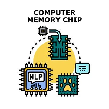 Computer memory chip processing data and artificial intelligence Illustrazione stock