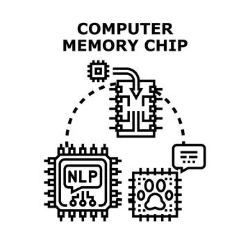 Computer memory chip processing data and artificial intelligence Stock Illustration