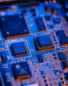 COMPUTER MEMORY CHIPS ON CIRCUIT BOARD Stock Photos