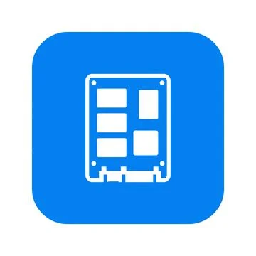 Computer memory hardware component icon design in white on blue for technic.. Stock Illustration
