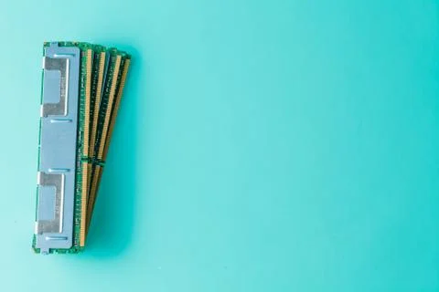 Computer memory modules on the aquamarine background Stock Photos