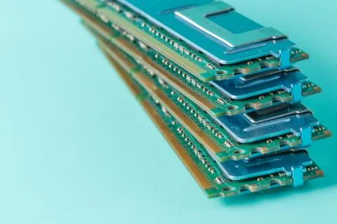 Computer memory modules on the aquamarine background Stock Photos