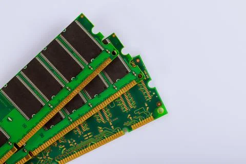 Computer memory modules arranged neatly on light background showcasing intricate Stock Photos