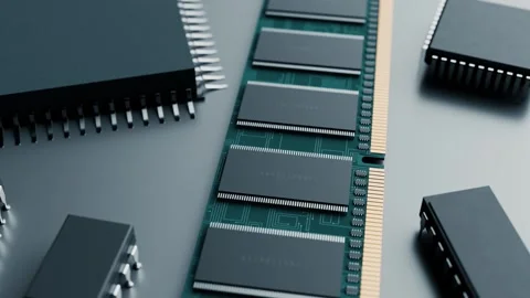 Computer memory ram module on circuit board with microchips Stock Footage 339747675