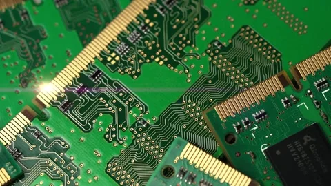 Computer Memory ram module with SMD slides in macro. Stock Footage 148611108
