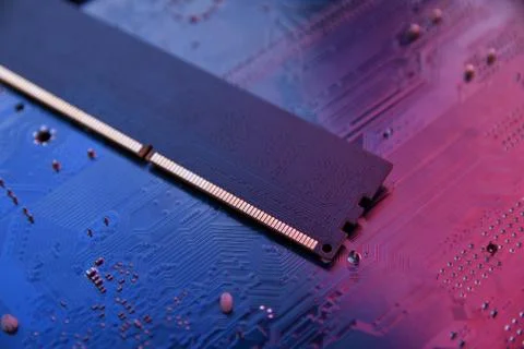 Computer memory RAM on motherboard background . Close up. system, main memory Foto stock