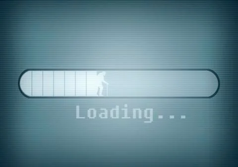 A computer message showing a loading bar and a silhouetted older man walking Illustrazione stock