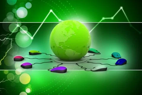 Computer mice are connected around globe Stock Illustration