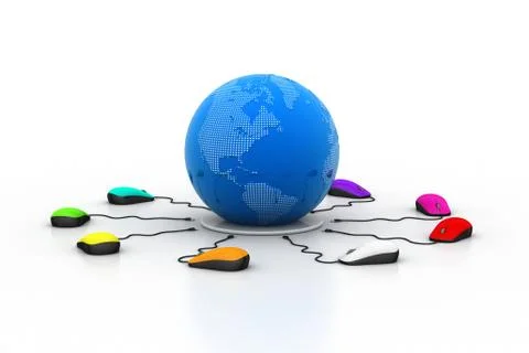 Computer mice are connected around globe Free Stock Illustration