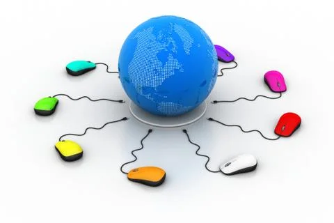 Computer mice are connected around globe Free Stock Illustration