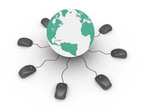 Computer mice connected to earth Stock Illustration