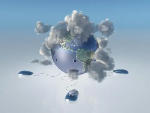 Computer Mice, earth and cloud 스톡 일러스트