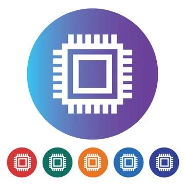 Computer Micro Chip And Processor Line Icon Stock Illustration