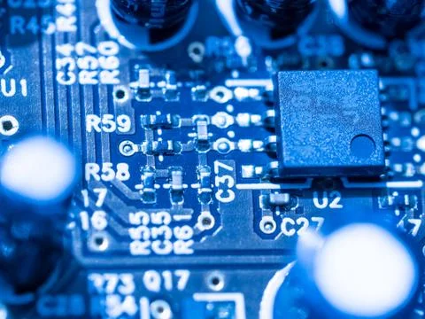 Computer micro circuit board with integrated IC Foto stock