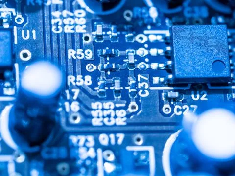 Computer micro circuit board with integrated IC Foto stock