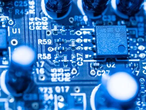Computer micro circuit board with integrated IC Foto stock