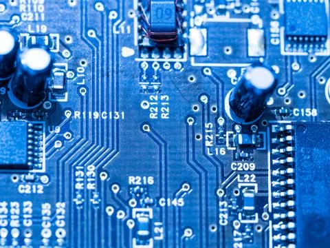 Computer micro circuit board with integrated IC Stock Photos