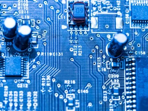 Computer micro circuit board with integrated IC Foto stock
