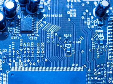 Computer micro circuit board with integrated IC Stock Photos