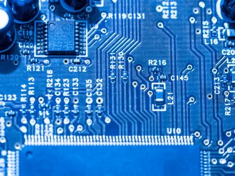 Computer micro circuit board with integrated IC Foto stock