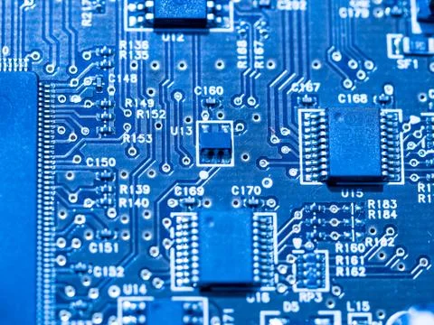 Computer micro circuit board with integrated IC Foto stock
