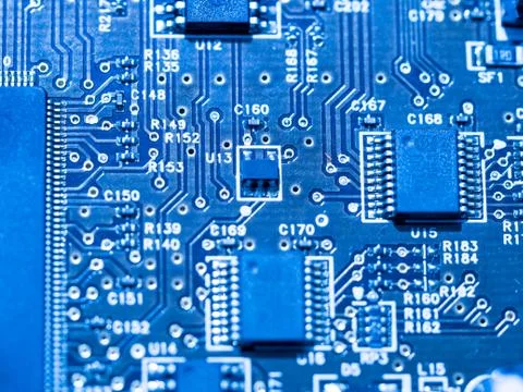 Computer micro circuit board with integrated IC Foto stock