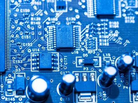Computer micro circuit board with integrated IC Stock Photos