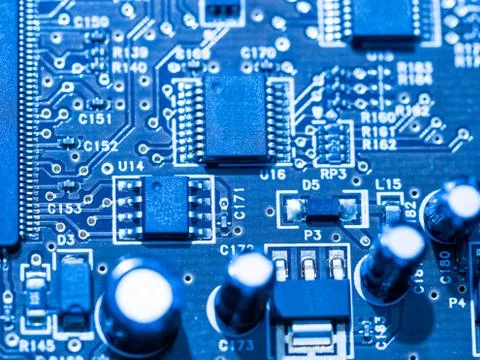 Computer micro circuit board with integrated IC Foto stock