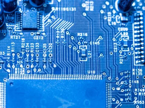 Computer micro circuit board with integrated IC Stock Photos