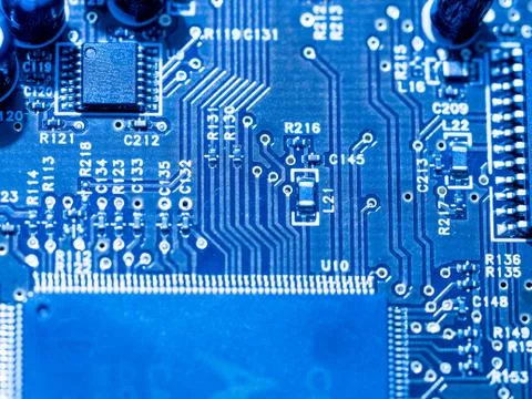 Computer micro circuit board with integrated IC Foto stock