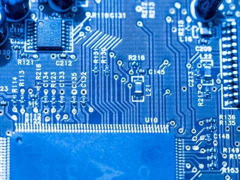 Computer micro circuit board with integrated IC Stock Photos