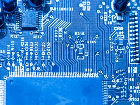 Computer micro circuit board with integrated IC Foto stock