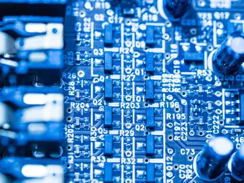 Computer micro circuit board with integrated IC Foto stock
