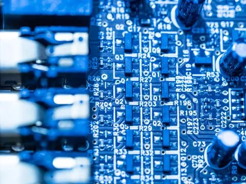 Computer micro circuit board with integrated IC Foto stock