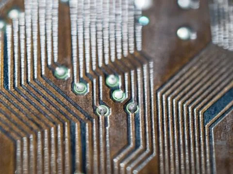 Computer micro circuit board with integrated IC Foto stock